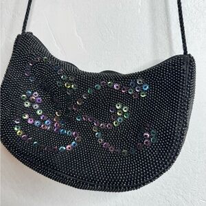 Vintage Black Beaded Sequin Mini Shoulder Bag / Evening Purse